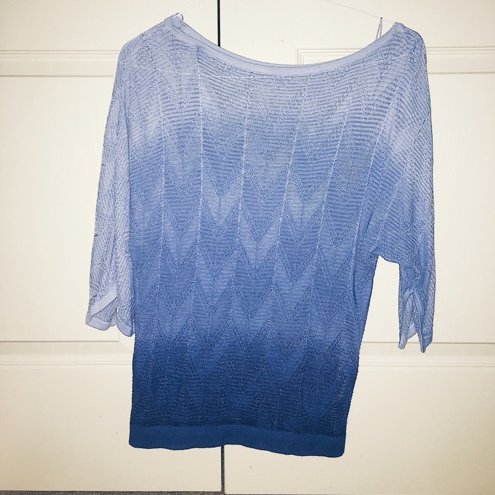 Blue Ombré Woven Knit Off the Shoulder Top